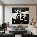 Handmade oil painting on canvas of a black and white horse with success theme, rolled and frameless, square size 60x60cm