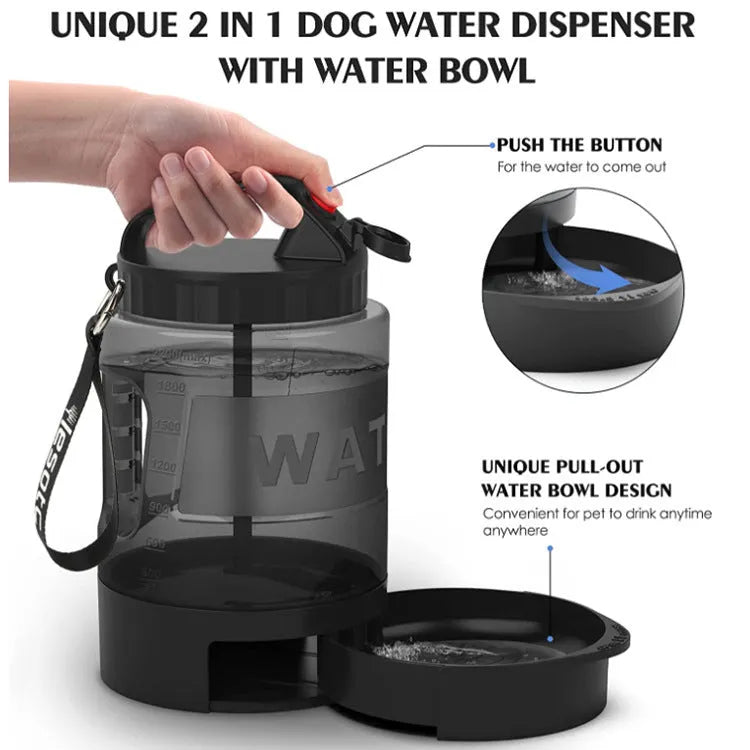 Black large capacity silicone plastic drinking water bottle for dogs and cats