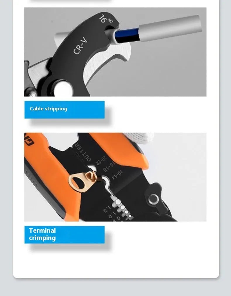 Fully automatic wire stripping pliers tool with 45# steel body on a white background.
