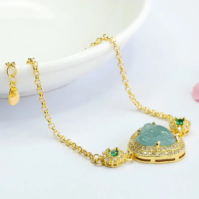 Emerald blue water Maitreya Buddha jade bracelet with 10x13mm beads for women