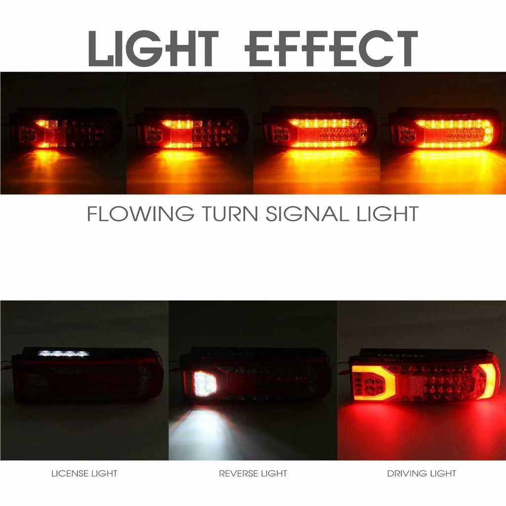 Mercedes-Benz heavy truck LED rear lamp assembly with running water light effect, 380mm by 128mm.