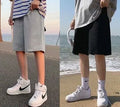 Men's loose-fit summer shorts in grey and black, straight-leg style, mid waist, polyester, sizes M to 5XL.