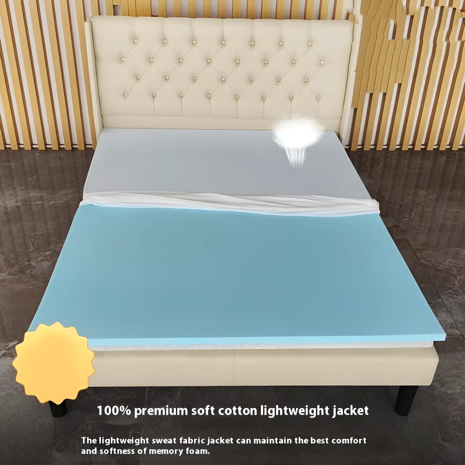 Gel memory cotton slow rebound tatami mattress in multiple sizes and thicknesses on a floor.