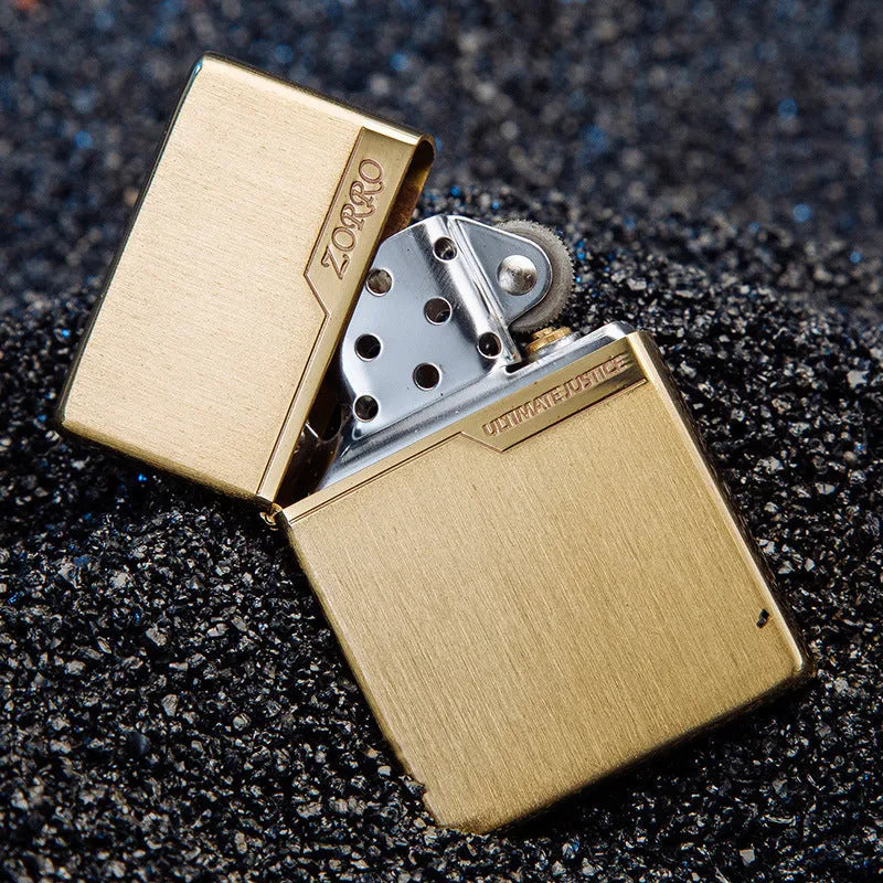 Zoruo copper windproof lighter narrow machine with keychain and shaver in brushed gold finish