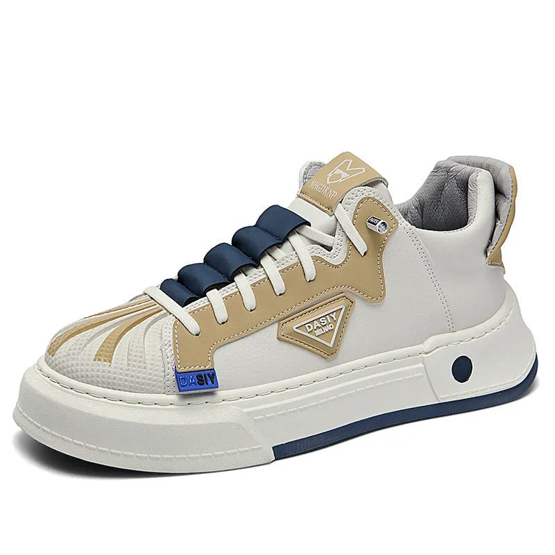 Men's beige low-top casual sneakers with elastic band and round toe