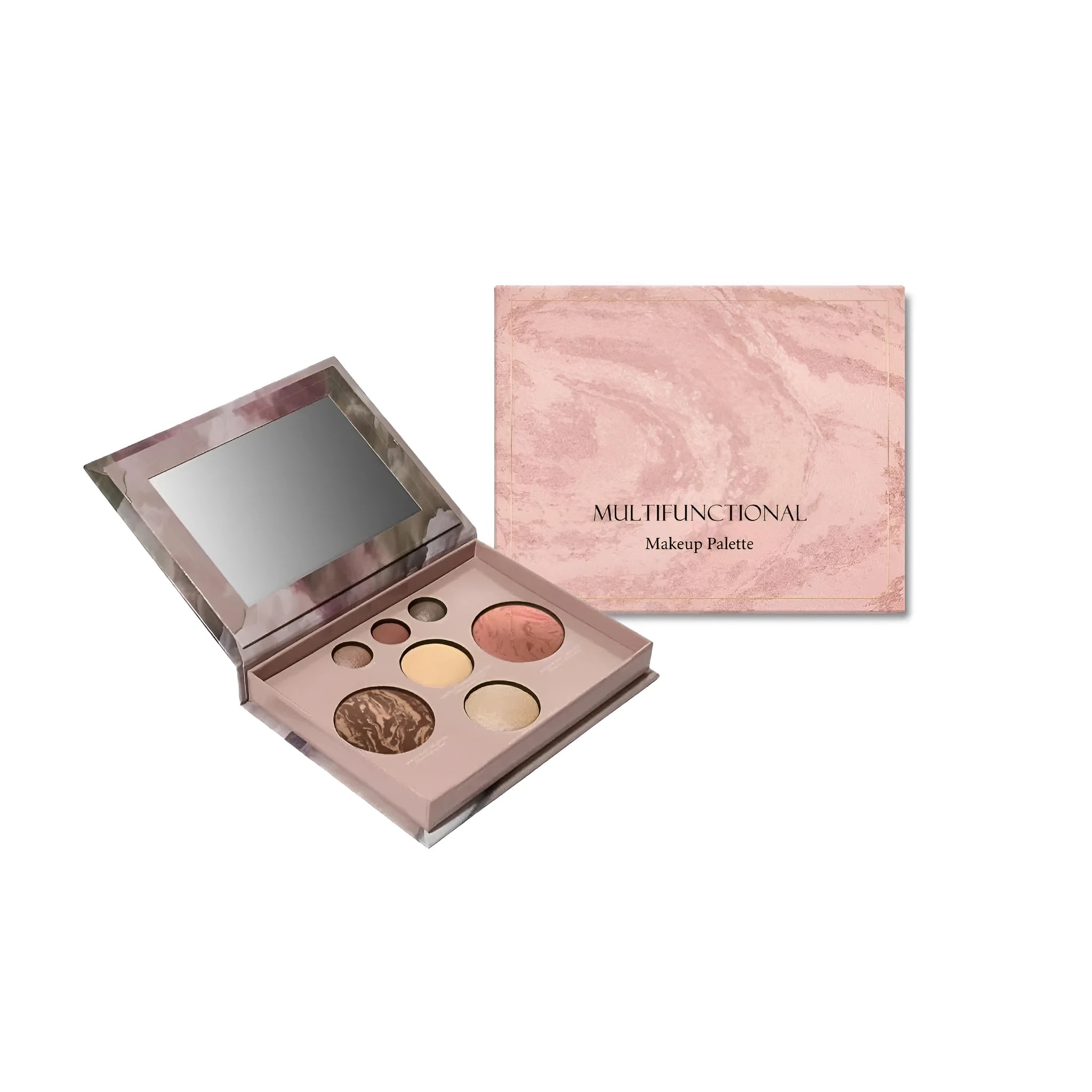 Multi-functional makeup tray with magnetic compartments organising powder, blush, bronzer, and eyeshadow palettes in 195g 3-piece set