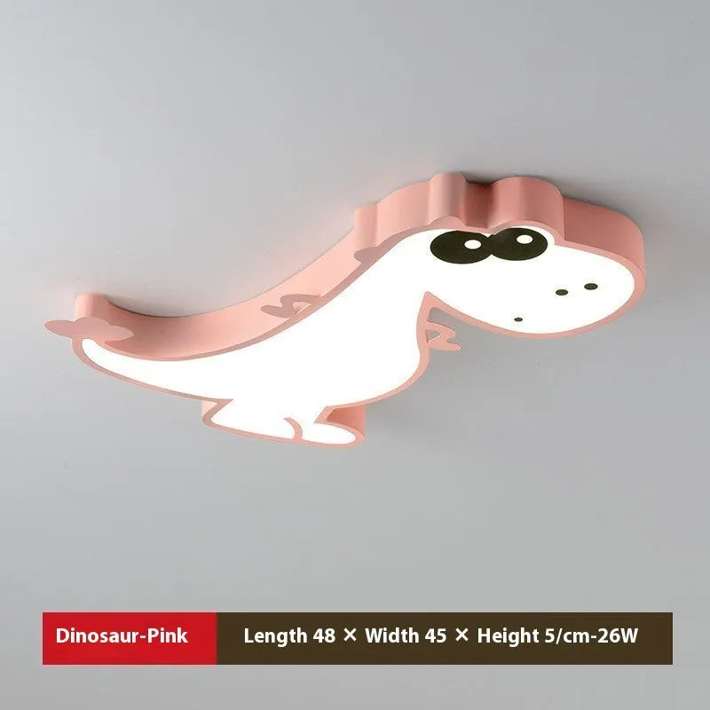 Cartoon dinosaur ceiling light with aluminium body and PVC shade measuring 48cm diameter