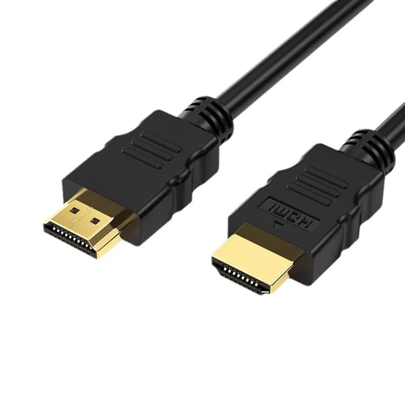 Black HDMI data cable with gold-plated 19+1 connector, shown at 1.5m length for TV set-top box or monitor