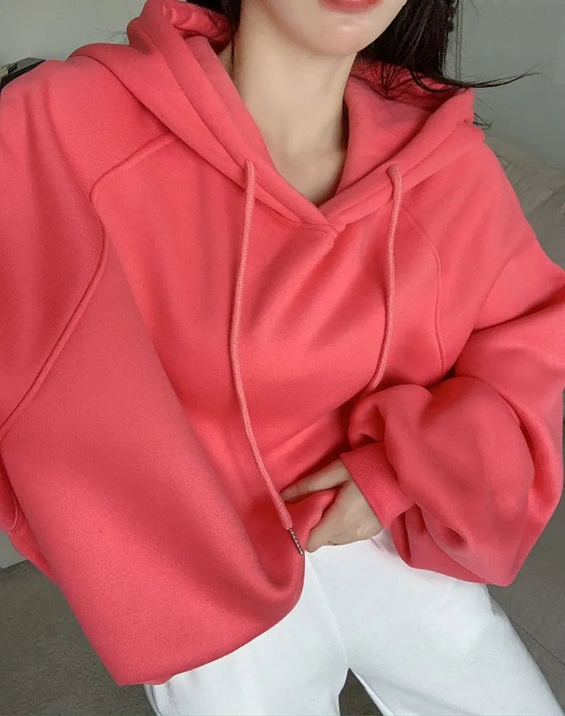 Watermelon red women's sleeveless hooded sweater made from Mulberry Silk, loose pullover style.