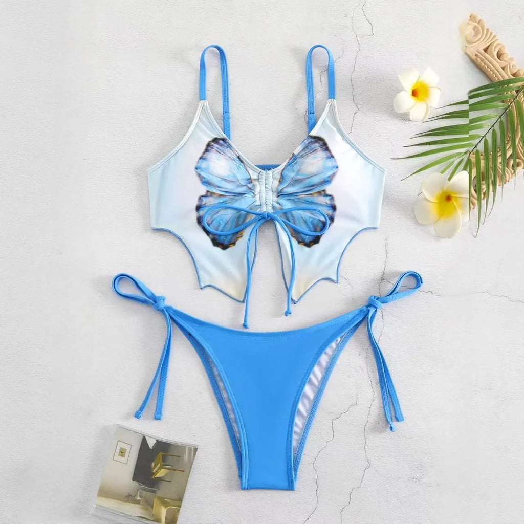 Women's purple bikini set with bow style top and high-cut briefs for swimming and fitness