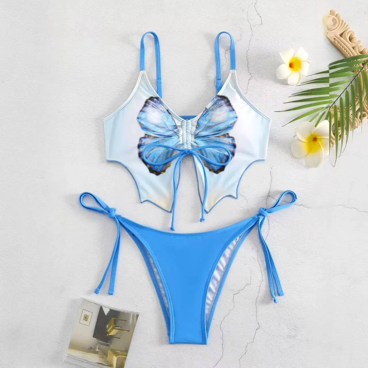 Women's purple bikini set with bow style top and high-cut briefs for swimming and fitness