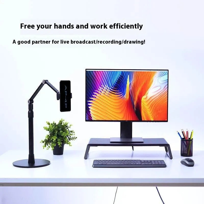 Telescopic lifting alloy stand for mobile phone and tablet live broadcast and bedside use