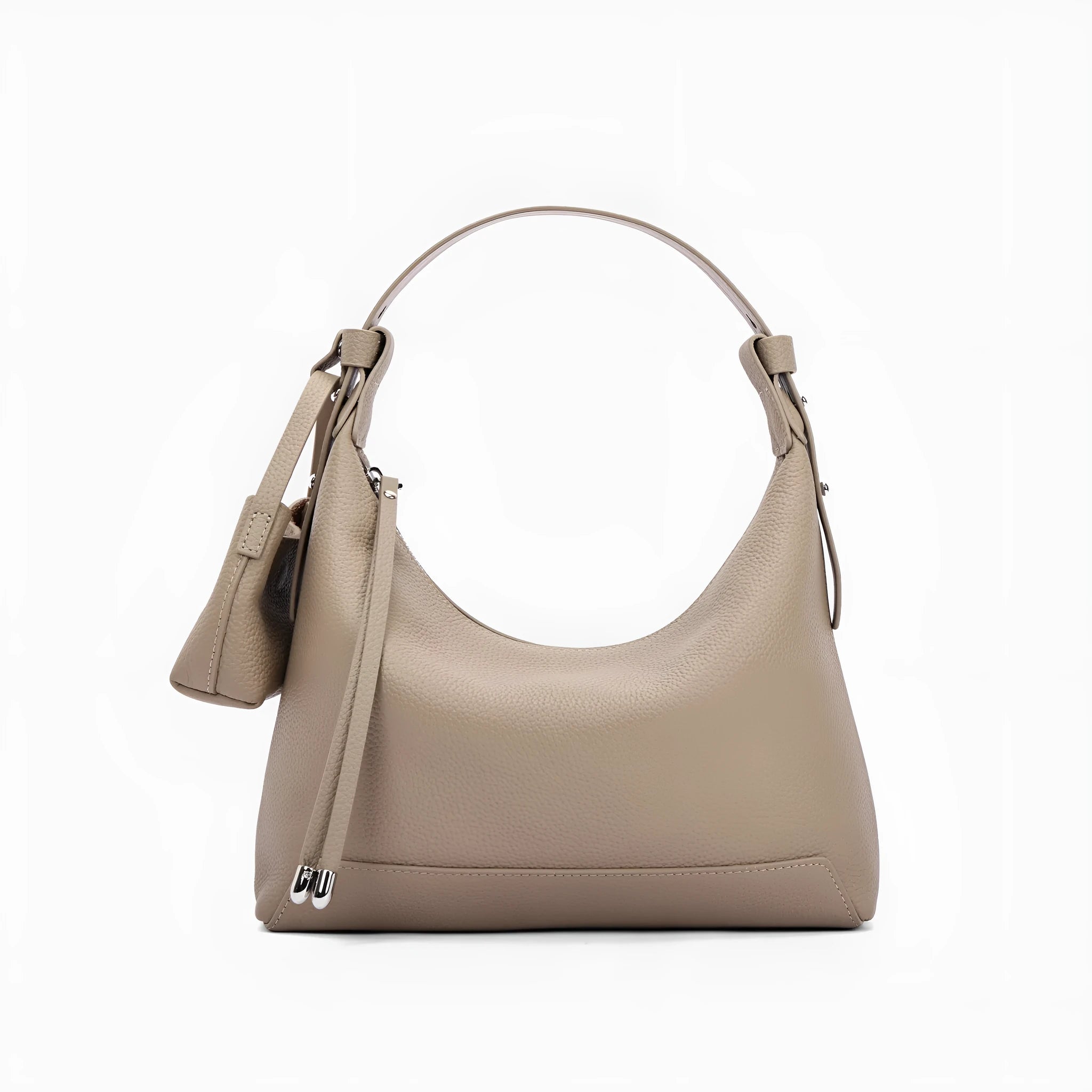 Genuine cowhide leather ladies shoulder bag in urban simplicity style with visible sewing thread