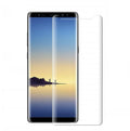 3D tempered glass screen protector for Samsung Galaxy phones shown with black border and transparent edge options.