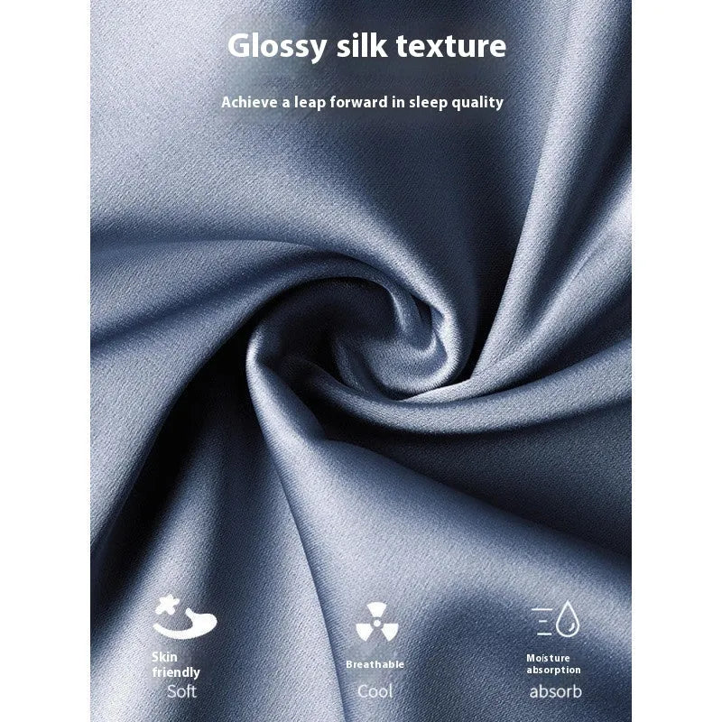 Man's ice silk three-piece homewear set showing top, shorts, and trousers in a thin fabric.