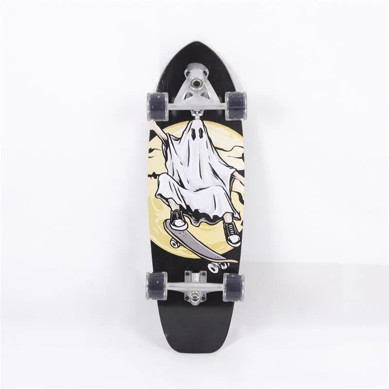 White 31-inch maple skateboard deck with traditional cruiser shape