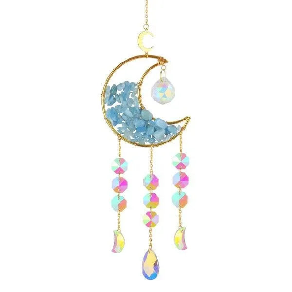 K9 crystal moon-shaped car pendant on a metal chain in a choice of five colours.