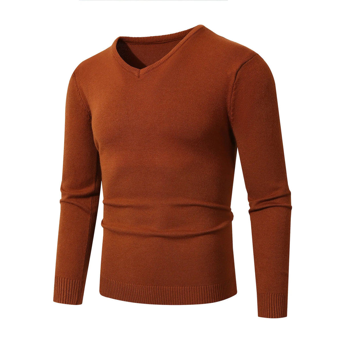 European and American casual long-sleeve V-neck sweater base layer in beige, loose fit, polyester knit
