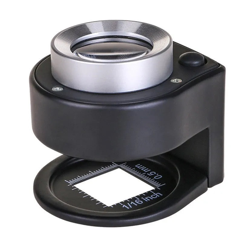 30x full metal magnifier with 6LED money detector light and scale lens, front view, in black finish