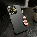 Frosted PC phone case for iPhone 15 Pro Max with glass lens protector in pearl white