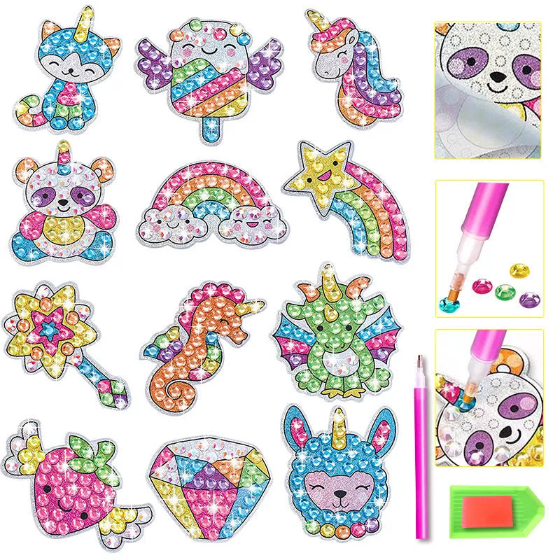 Plastic diamond sticker refrigerator magnet set in colour box with note paper, size 25x20x4.8cm