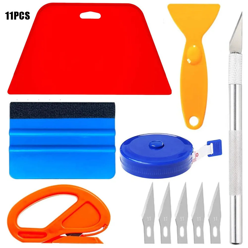 10-piece plastic car film smoothing tool set with squeegee and Teflon blade