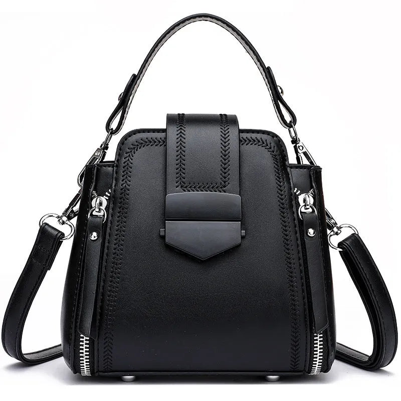 Soft PU leather women's handbag in square vertical design with sewing thread detail