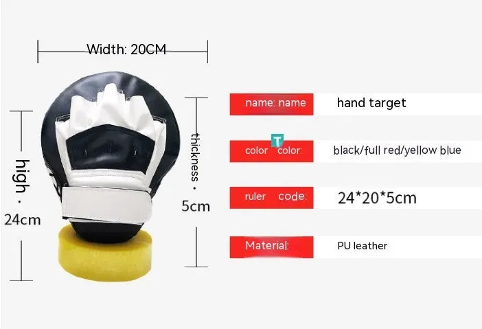 Black and white vertical boxing target pad, 24x20x5cm, PU material for martial arts striking practice.