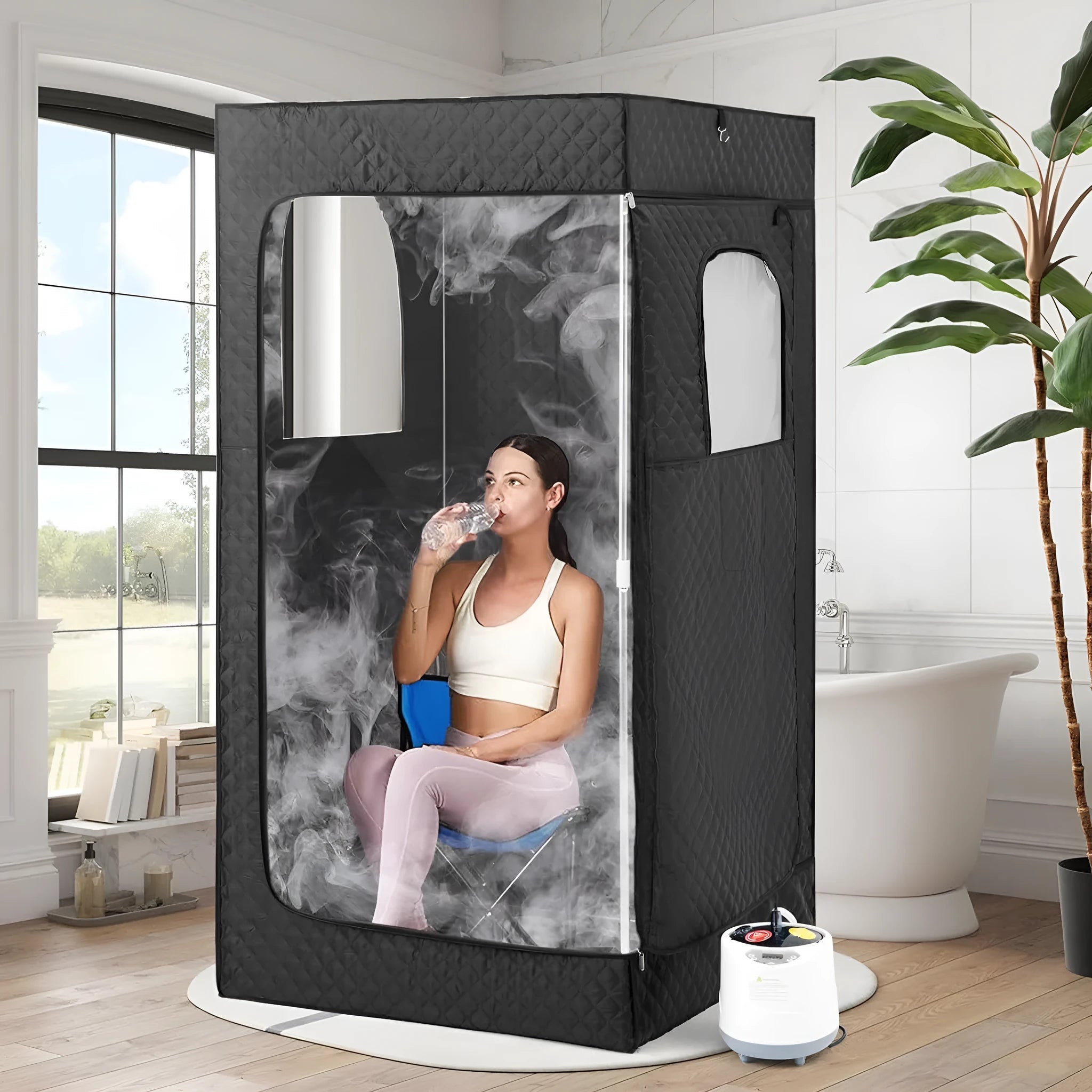 Removable mobile sauna room with stainless steel thickened bracket 180x80x80 cm for home steam spa