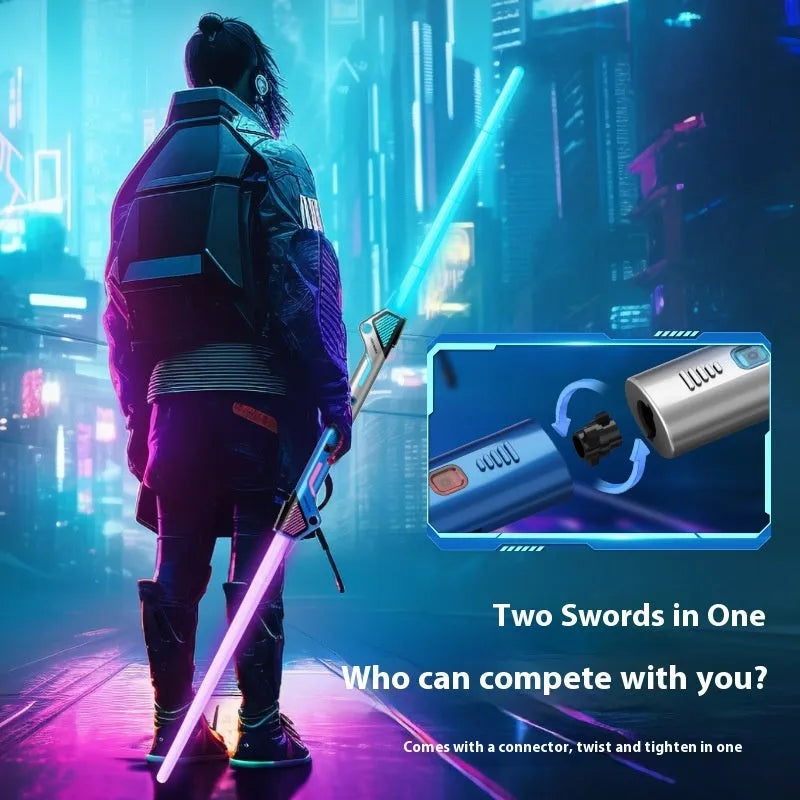 Children's plastic retractable laser sword in silver with 12-colour gravity-sensing light effects