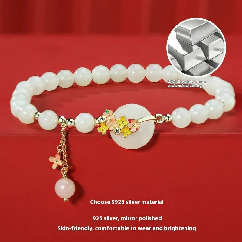 Osmanthus Peace Buckle S925 sterling silver jade bracelet with inlaid gemstone