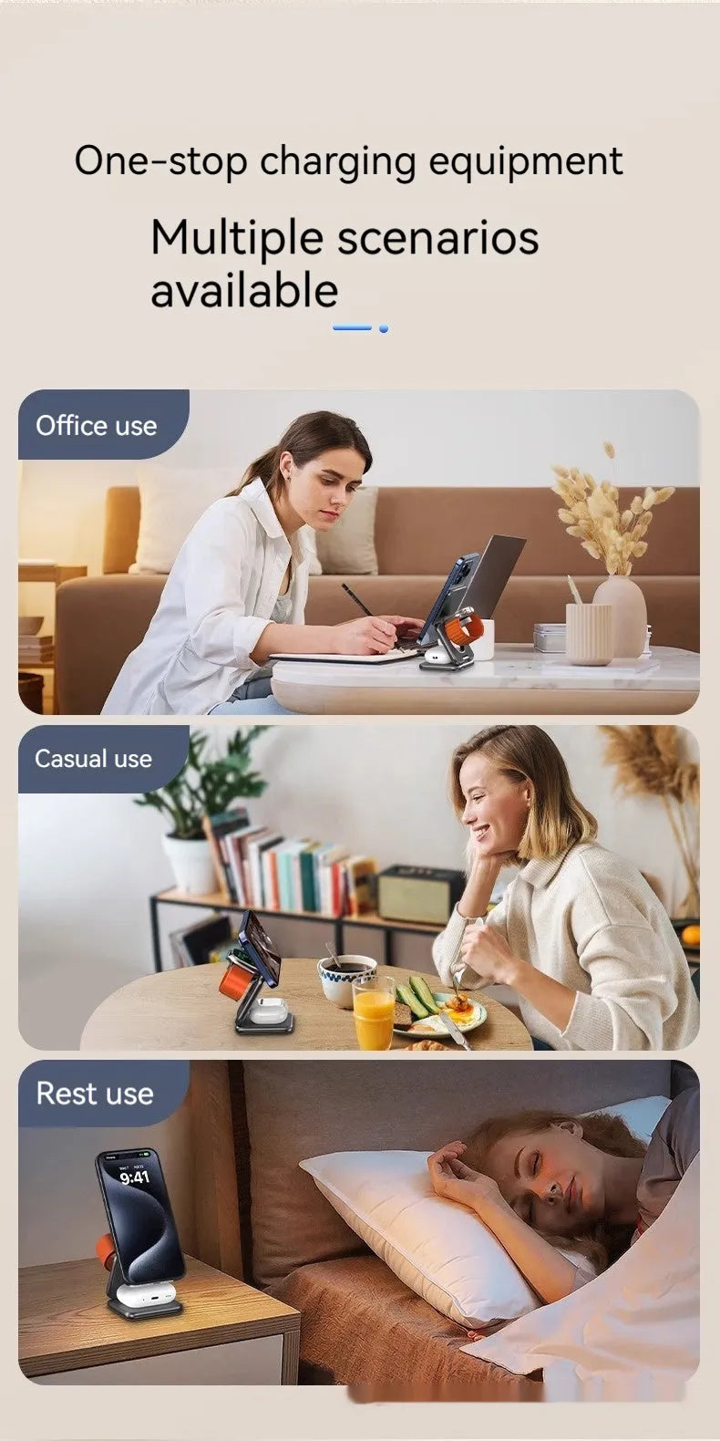 Black foldable magnetic wireless phone charger showing compact 70x70mm design with QC3.0 fast charging