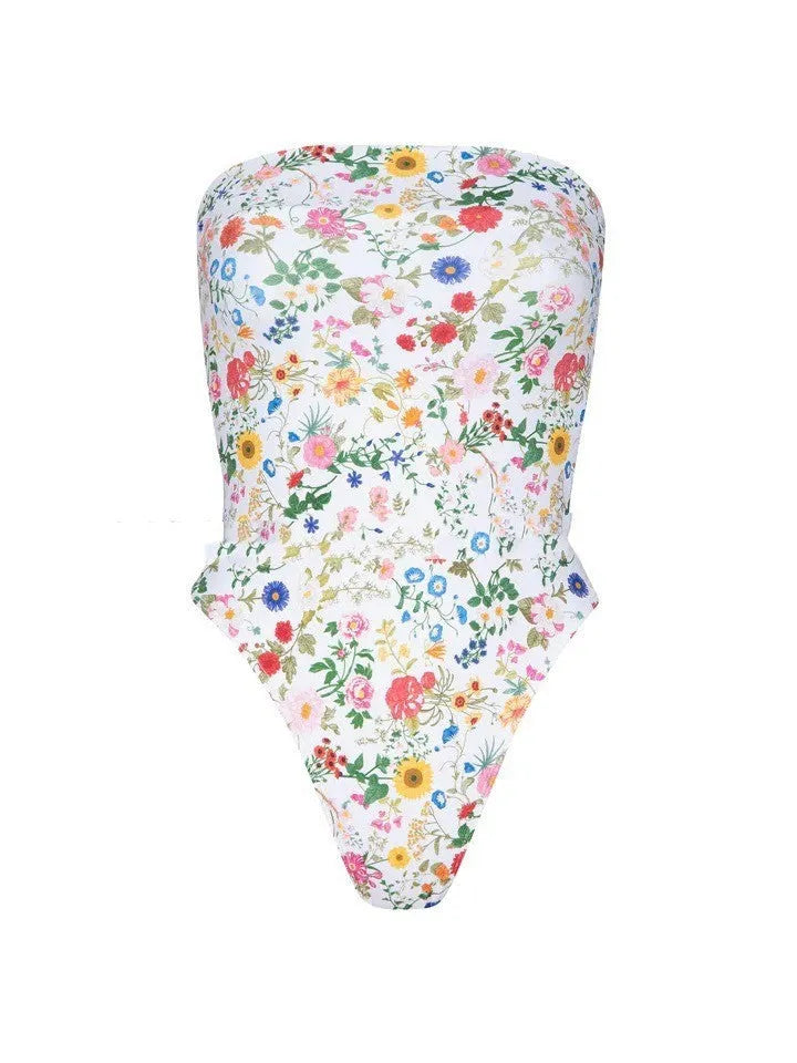 Women's European American style one-piece swimsuit showing split and conjoined colour options