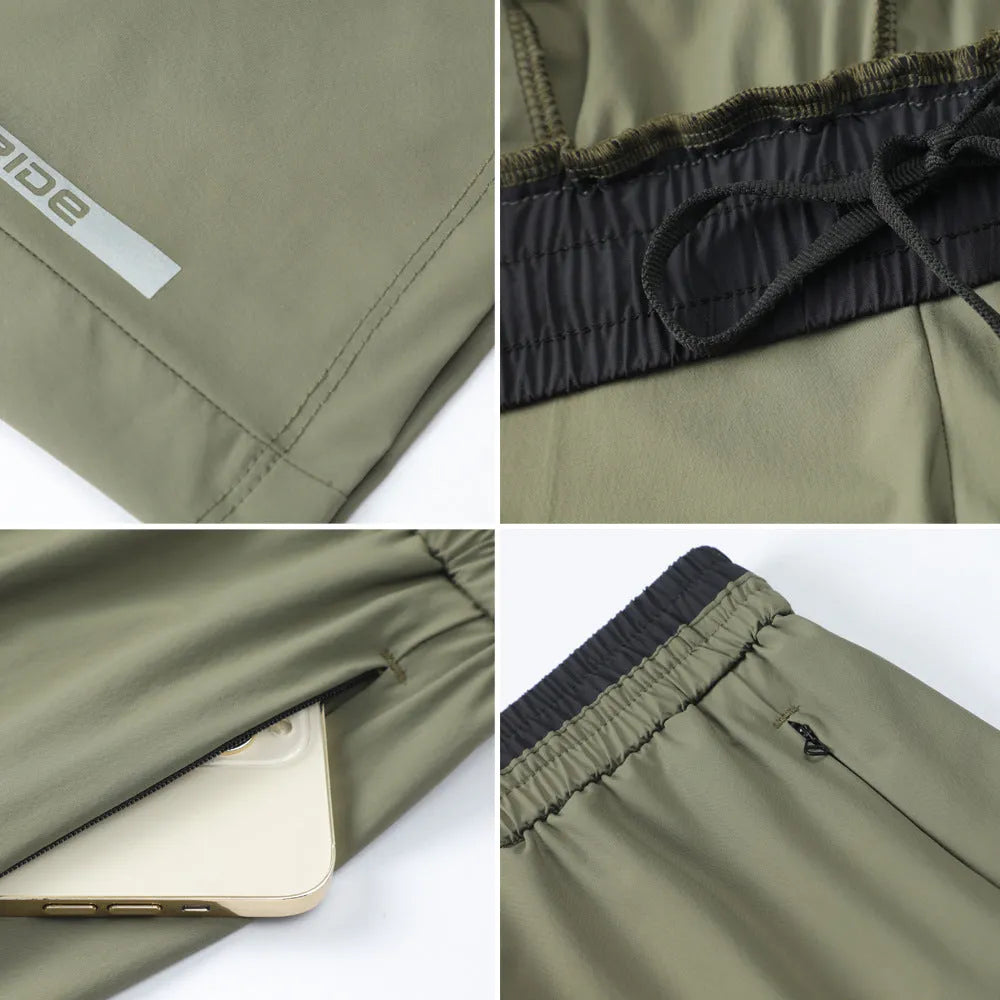 Men's loose grey cropped workout pants with quick-drying Ice Silk fabric for running and sport