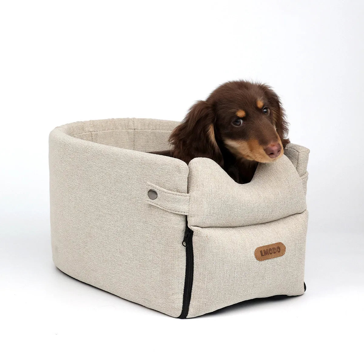 Car Central portable dog car seat bed carrier in creamy white and gray for small dogs and cats
