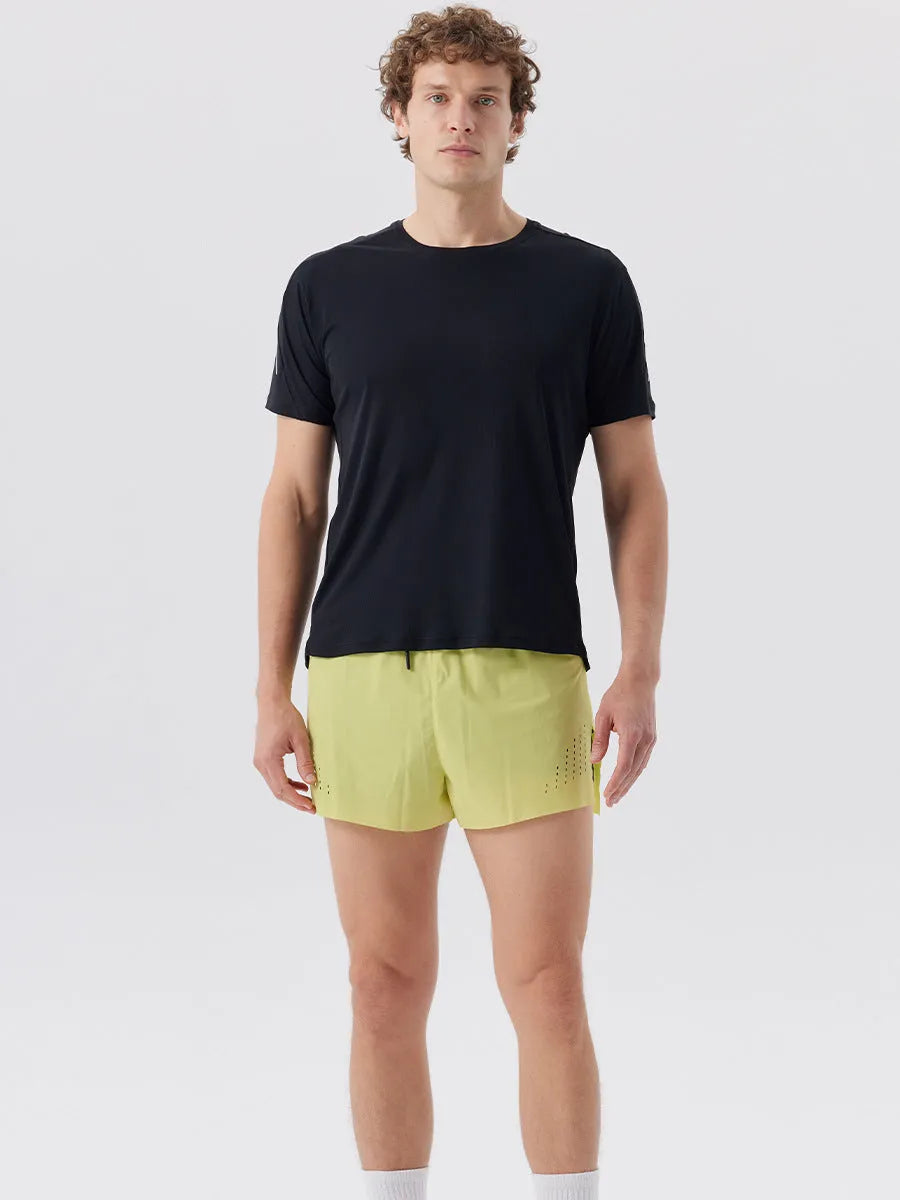 Men's straight cut nylon sports shorts with micro elasticity in turmeric yellow colour