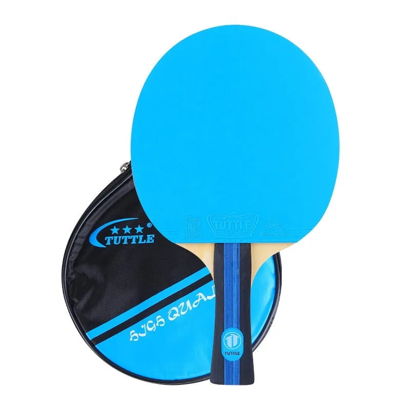 Colourful table tennis racket with pure wood blade and protective bag in pink, blue or green shakehand grip