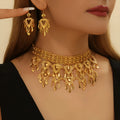 3 piece gold alloy heart shaped hollow necklace and earrings set for women