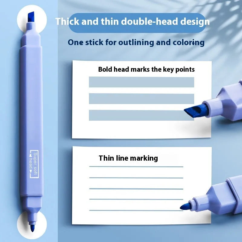 Double-headed fluorescent marking pen showing chisel and fine tips, with packs for Salt and Sweet series.