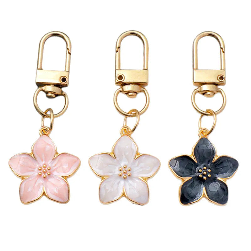 Colourful alloy cherry blossom bag pendant with pearlescent oil finish, 4cm flower shape