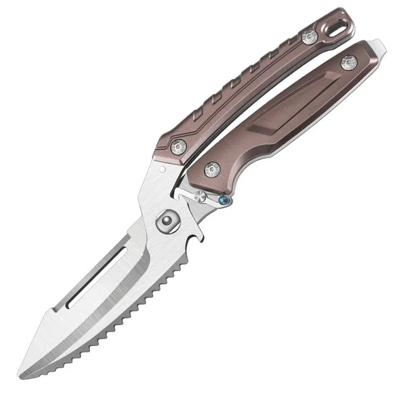 Household multi-functional chicken bone scissors stainless steel kitchen food scissors brown and silver