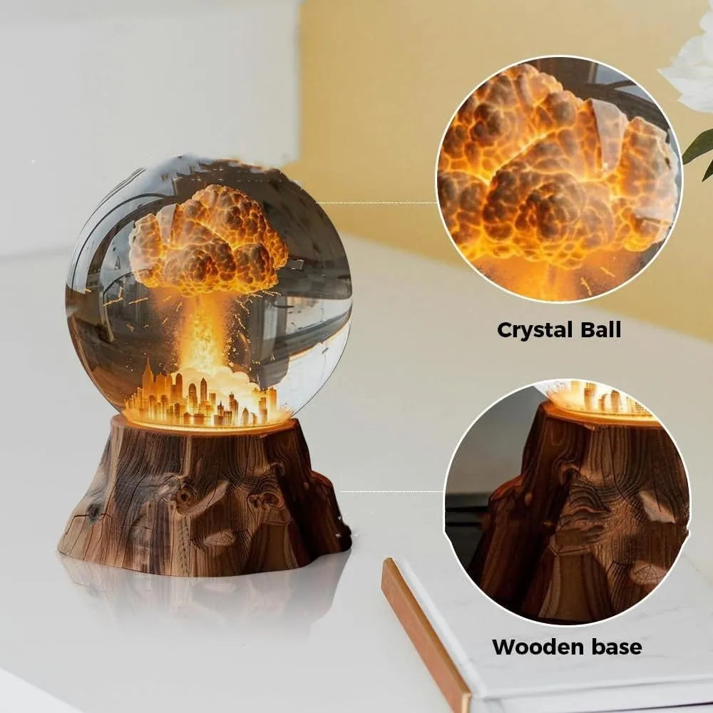 Atomic Bomb Explosion Lamp, 3D mushroom cloud LED night light in hand-painted resin, 15 x 8cm