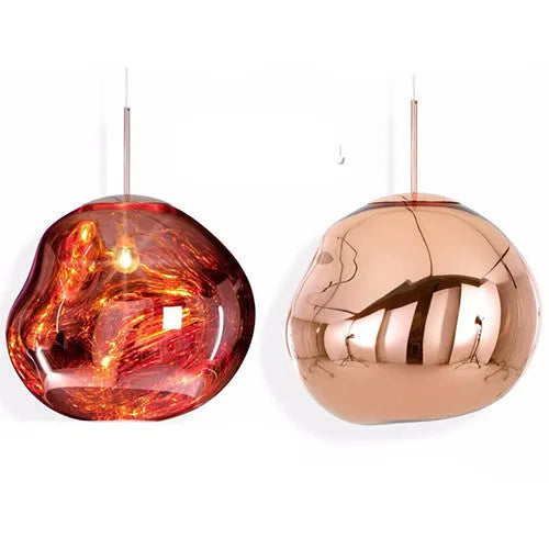 Nordic post-modern irregular lava lamp glass chandelier in gold, silver, or copper finish, ceiling light fixture.
