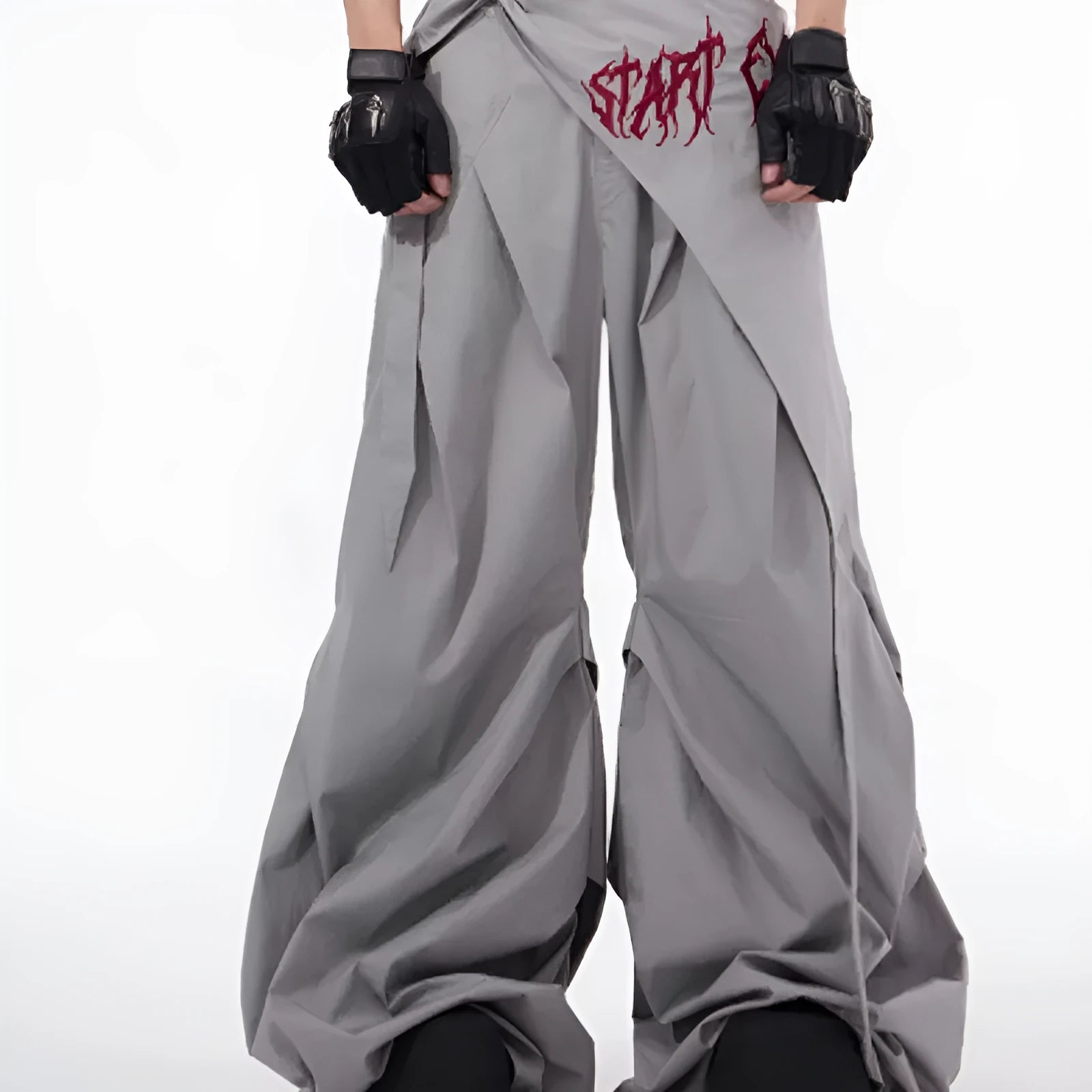 Korean style wide-leg function pants for boys in black solid colour with relaxed fit