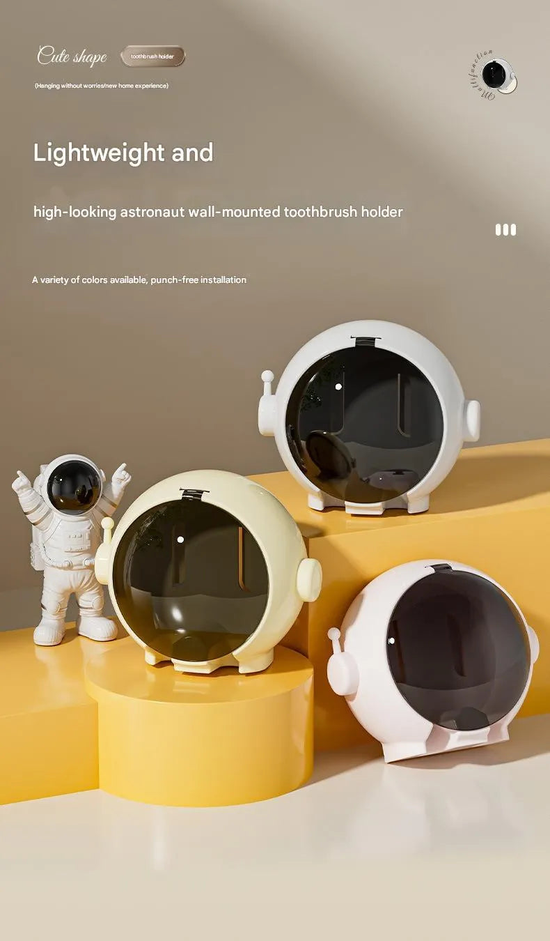 Cartoon-themed wall-mounted bathroom storage rack for electric and manual toothbrushes in pink, white, or yellow.