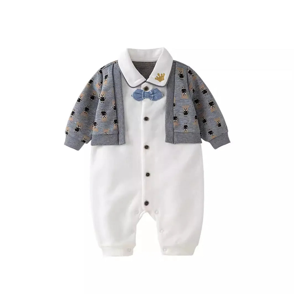 Cotton long-sleeve baby romper, cardigan fake two-piece, single-breasted, spring autumn, heights 66cm to 90cm