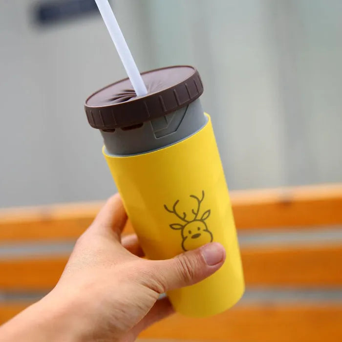Double wall insulated travel mug with twist seal silicone membrane in cartoon design
