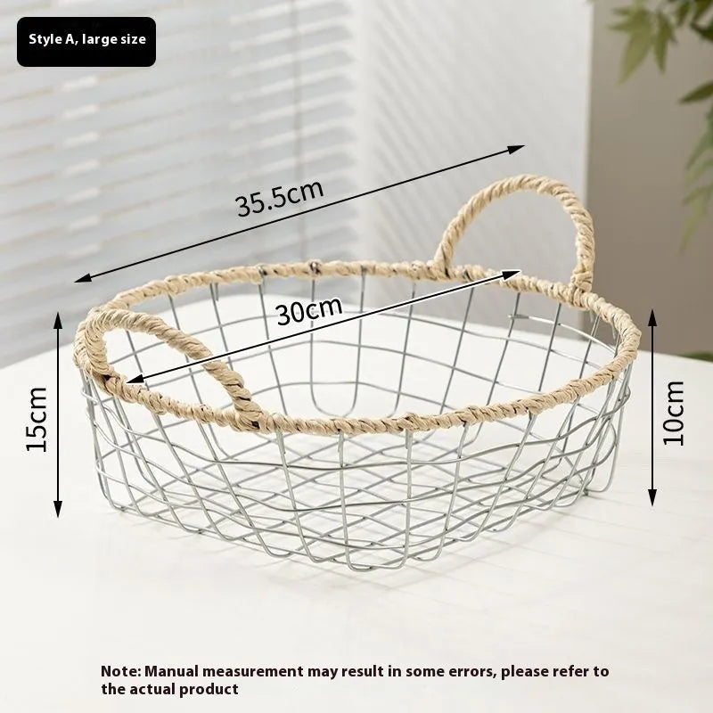 Nordic iron wire woven storage basket for fruit in binaural woven small size, ins style