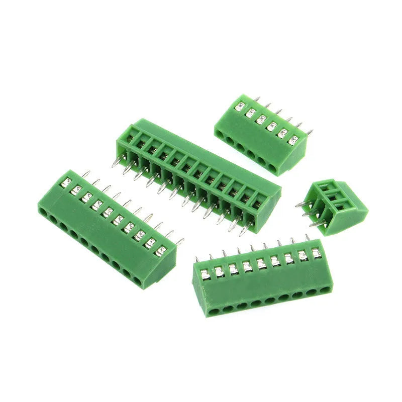 Green bolt-style wiring terminal connector joint with 2.54mm spacing, 18AWG wire compatibility, two connection points, and 6A 150V rating