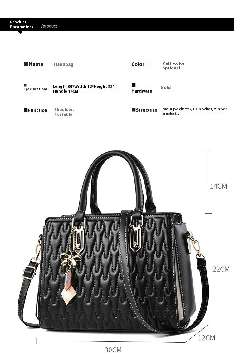 Women's simple shoulder messenger bag in black polyester with large capacity and internal pockets.